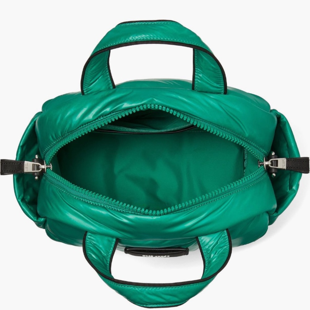 Kate Spade Fabric & Leather Trim Choux Puffy Satchel Crossbody Green NWOT - Picture 4 of 16